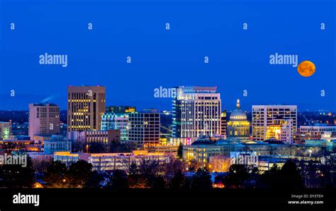 Boise Idaho skyline at night with moon Stock Photo - Alamy