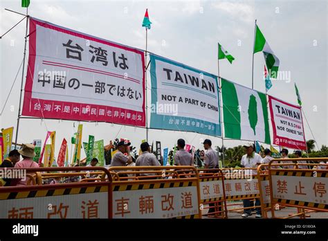 Banners with pro-Taiwan independence slogans are displayed in the Stock ...