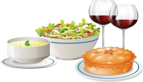 Set Menu With Food And Wine Isolated Clip Art Cartoon Vector, Isolated, Clip Art, Cartoon PNG ...