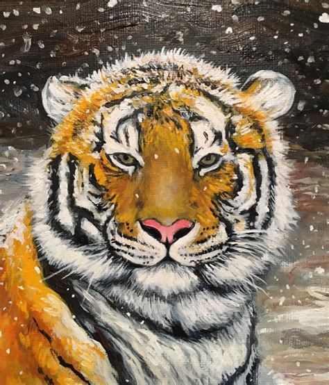 Original oil painting on canvas Siberian Tiger | Etsy