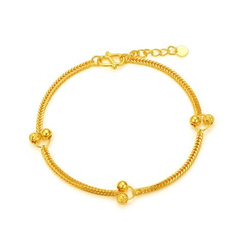 Solid 24K Yellow Gold Bracelet Lady's 999 Gold Beads Wheat Link Chain Bracelet -in Charm ...