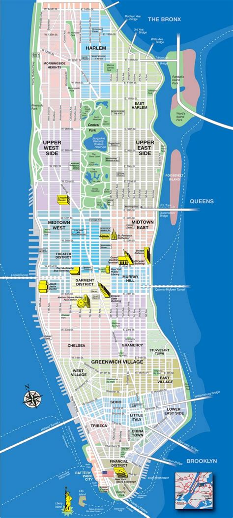 Map of Manhattan neighborhoods with streets - Map of upper Manhattan neighborhoods (New York - USA)