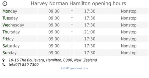 Harvey Norman Hamilton opening hours, 10-16 The Boulevard