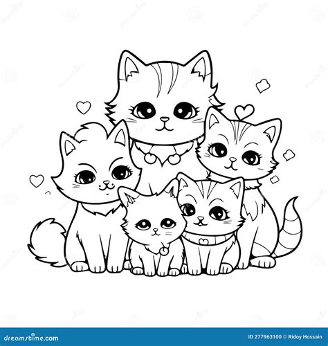 A Coloring Book Page of a Family of Cats. Stock Vector - Illustration ...