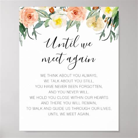 Until We Meet Again Peach Floral Memorial Poem Poster | Zazzle.com