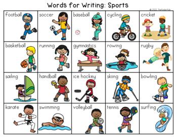 Sports Word List - Writing Center by The Kinder Kids | TpT