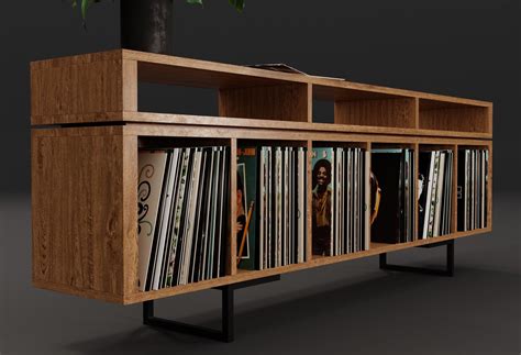 Vinyl LP Storage with Record Player Stand PBR 3D model | CGTrader