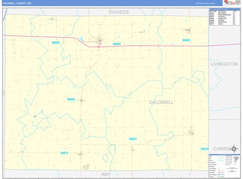 Caldwell County, MO Zip Code Wall Map Basic Style by MarketMAPS - MapSales