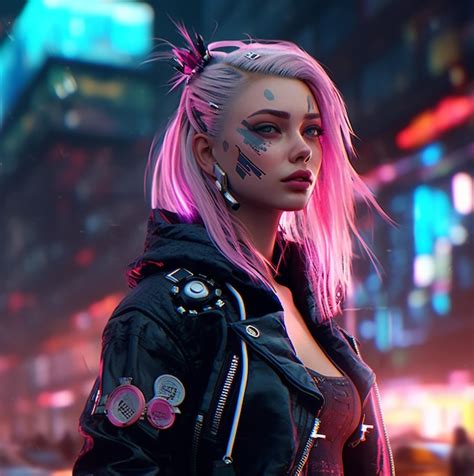 Cyberpunk girl of a woman in the city hd wallpaper | Premium AI ...