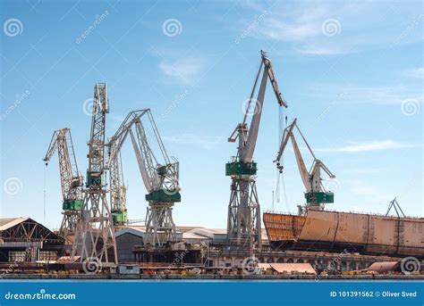 Industrial Cargo Cranes in the Dock Stock Photo - Image of evening, shipbuilding: 101391562