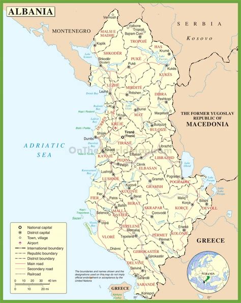 Administrative map of Albania with districts