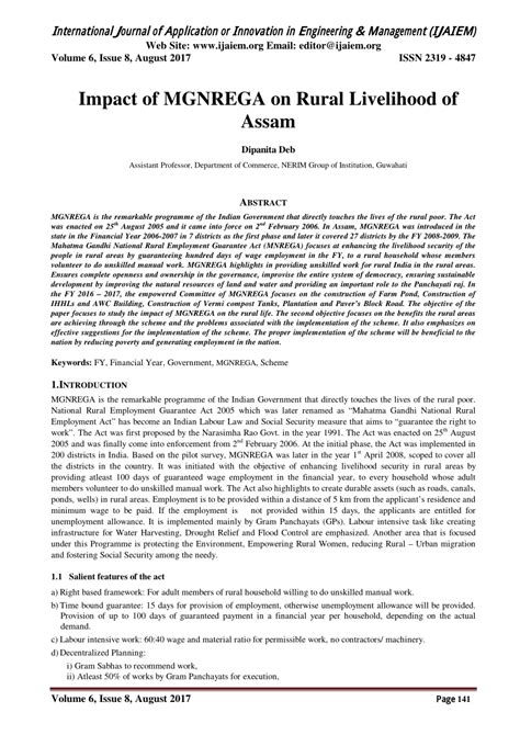 (PDF) Impact of MGNREGA on Rural Livelihood of Assam