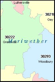 MERIWETHER County, Georgia Digital ZIP Code Map