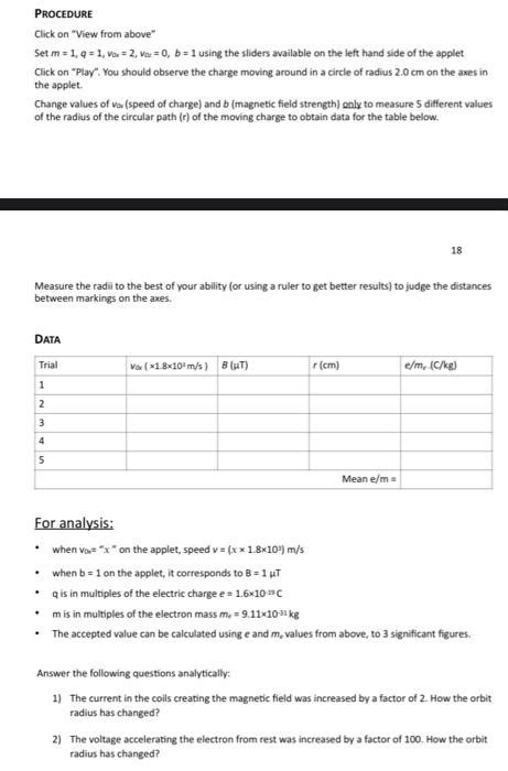 EXPERIMENT 5: THE SPECIFIC CHARGE OF THE ELECTRON | Chegg.com