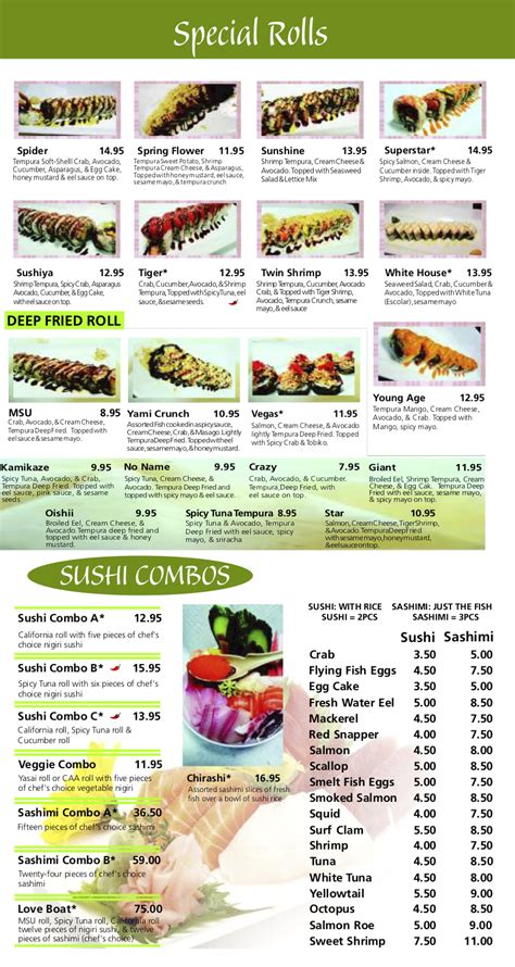 Menu - SushiYa East Lansing