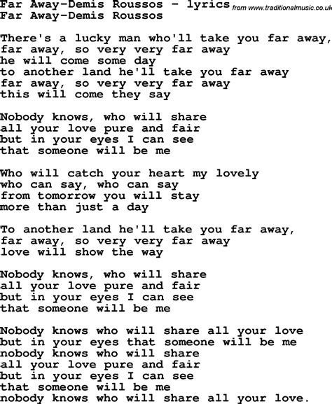 Love Song Lyrics for:Far Away-Demis Roussos