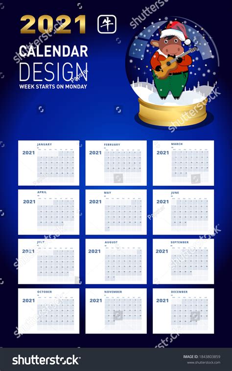 2021 Calendar Template Chinese Zodiac Sign Stock Vector (Royalty Free) 1843803859 | Shutterstock