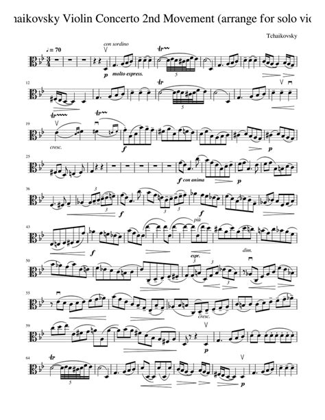 Tchaikovsky Violin Concerto 2nd Movement arrange for solo viola Sheet music for Viola (Solo ...