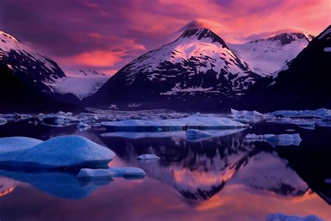 glaciers, Cold, Mountain, Sunset, Nature, Alaska, Snowy Peak, Reflection, Landscape, Sky, Ice ...