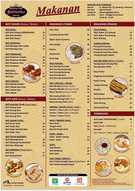 Selalu diperbarui! Menu Warung Kopi Purnama, Banceuy, Bandung