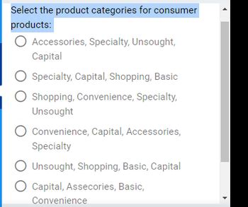 Answered: Select the product categories for… | bartleby