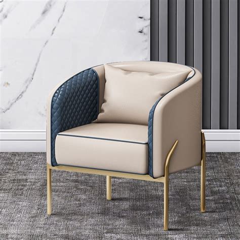 Modern Accent Chair Tufted Upholstered PU Leather Accent Chair in Gold