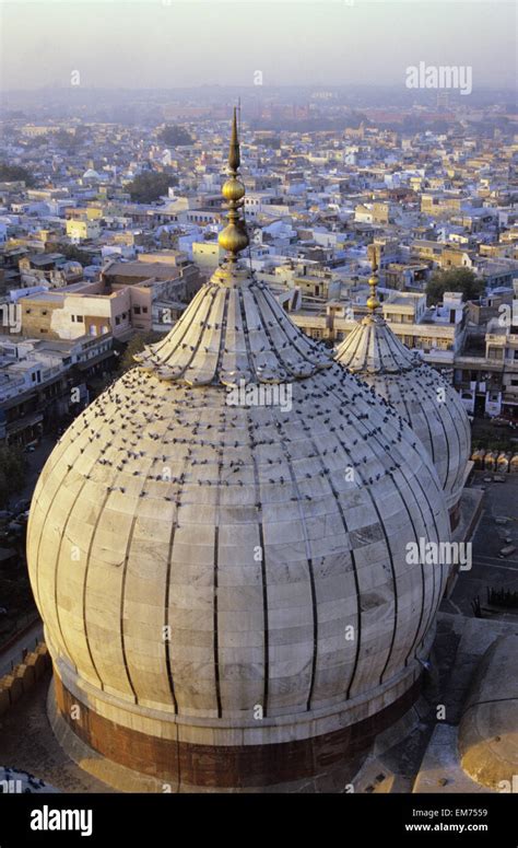 India, Delhi, Jama Masjid, Aerial View Of Mosque With Birds Sitting ...