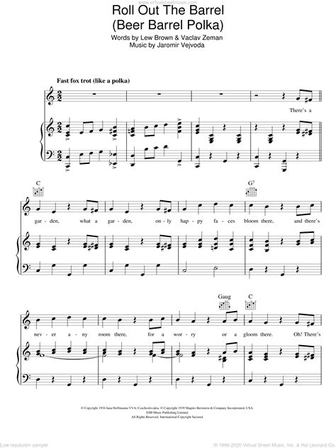 Glahe - Beer Barrel Polka (Roll Out The Barrel) sheet music for voice ...