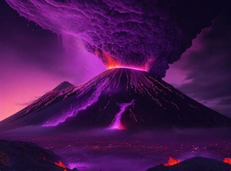 Premium AI Image | a volcano with a purple background and a purple and ...