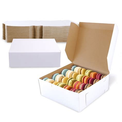 [25 Pack] Pastry Boxes - 8 x 8 x 3 Inches White Bakery Box for Cookies, Compostable Kraft Paper ...