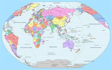 Political world map Asia centered Winkel-Tripel projection 27516954 ...