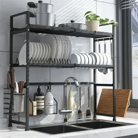 Classic 2 Tier Stainless Steel Dish Drainer Drying Rack Dish Rack Over ...