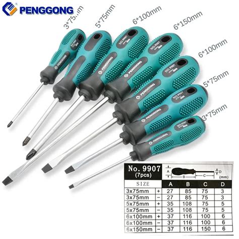 7 Pcs Cross Head Flat Head Slotted Tip Screwdriver Set Magnetic Phillips Slotted Plastic Handle ...