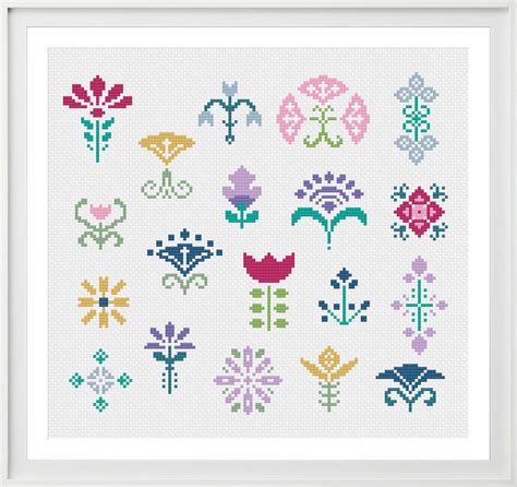 Art Nouveau Flowers Cross Stitch Pattern | Art Deco Flower Motifs | Digital Download