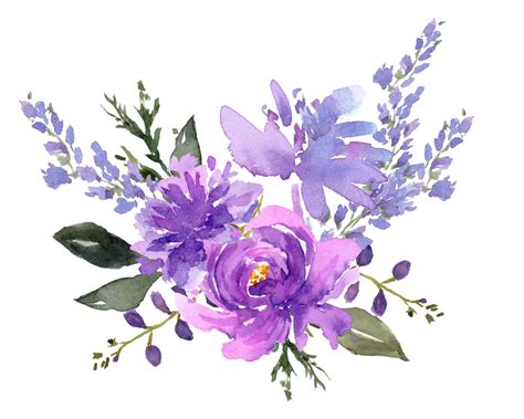 "Pre-made bouquets and compositions with purple flowers. Purple and Lavender Watercolor Flowers ...