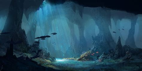 Underwater cave by LLirik-13 Landscape Concept, Fantasy Landscape, Landscape Art, Fantasy Places ...