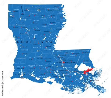 Louisiana state political map Stock Vector | Adobe Stock