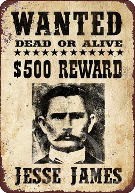 Amazon.com : ROONASN New Tin Sign Jesse James Original Wanted Poster ...