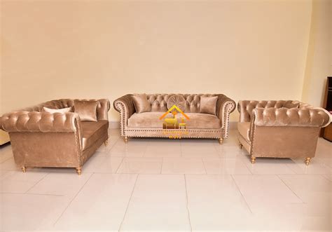 Chester Field Hop In Silver 6 Seater Sofa Set - Furniture Holz