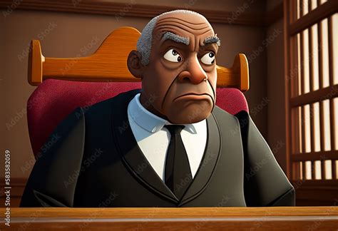 Cartoon character judge with a judge gavel in courtroom. Angry cartoon ...