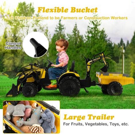 12V Battery Kids Ride On Tractor Children Electric Excavator with ...