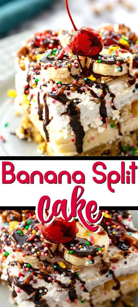 No Bake Banana Split Cake takes your favorite banana split hot fudge sundae and combines it with ...