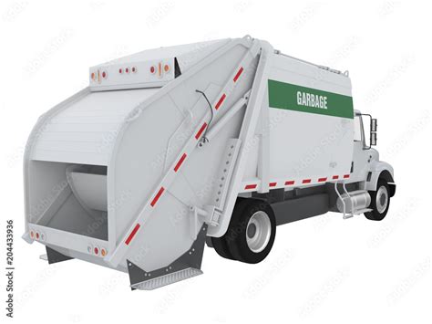 garbage truck front or side view isolated on a white background 3d rendering Stock Illustration ...