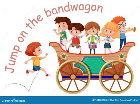 English Idiom With Picture Description For Jump On Te Bandwagon On White Background Cartoon ...