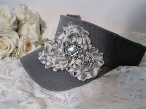 Visor Golf Sun Visor Grey With White and Grey Striped Shabby - Etsy