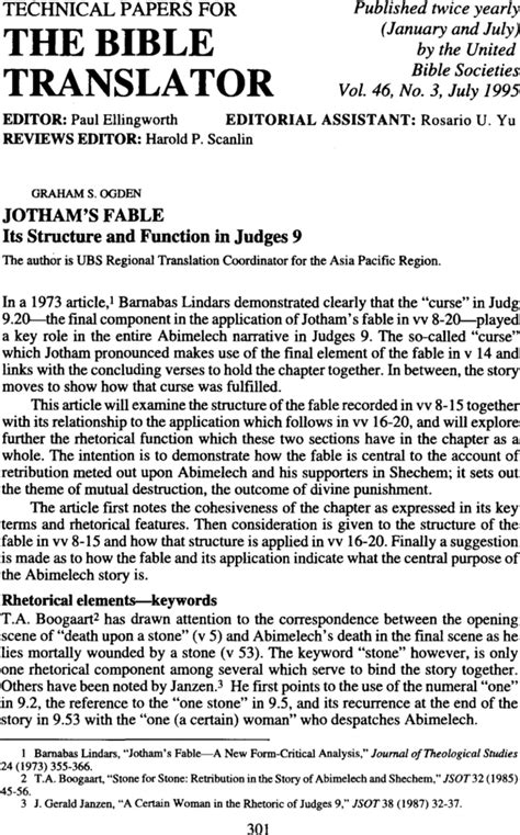 Jotham's Fable its Structure and Function in Judges 9 - Graham S. Ogden ...