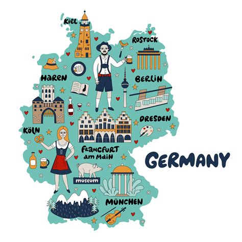 Map of Germany with its architecture, culture and Germans. 35866557 Vector Art at Vecteezy