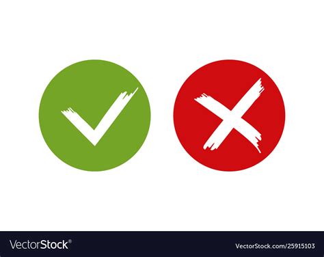 Check mark and cross icon isolated symbol green Vector Image