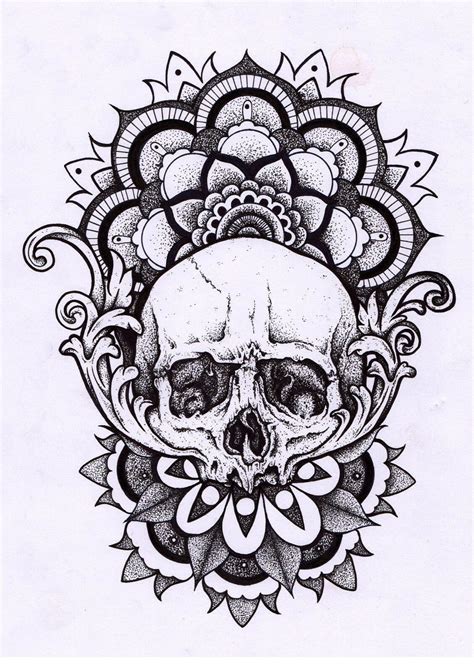 Skull Tattoo Design with Floral Mandala