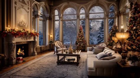 (4K) Fireplace with Falling Snow, Soft Christmas Music, & Ambient ...